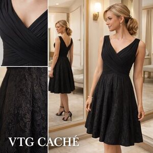 VTG Cach’e,Instantly Slimming,Ribbon Tapestry Adorned,Cinched-Waist Dress,Size 4